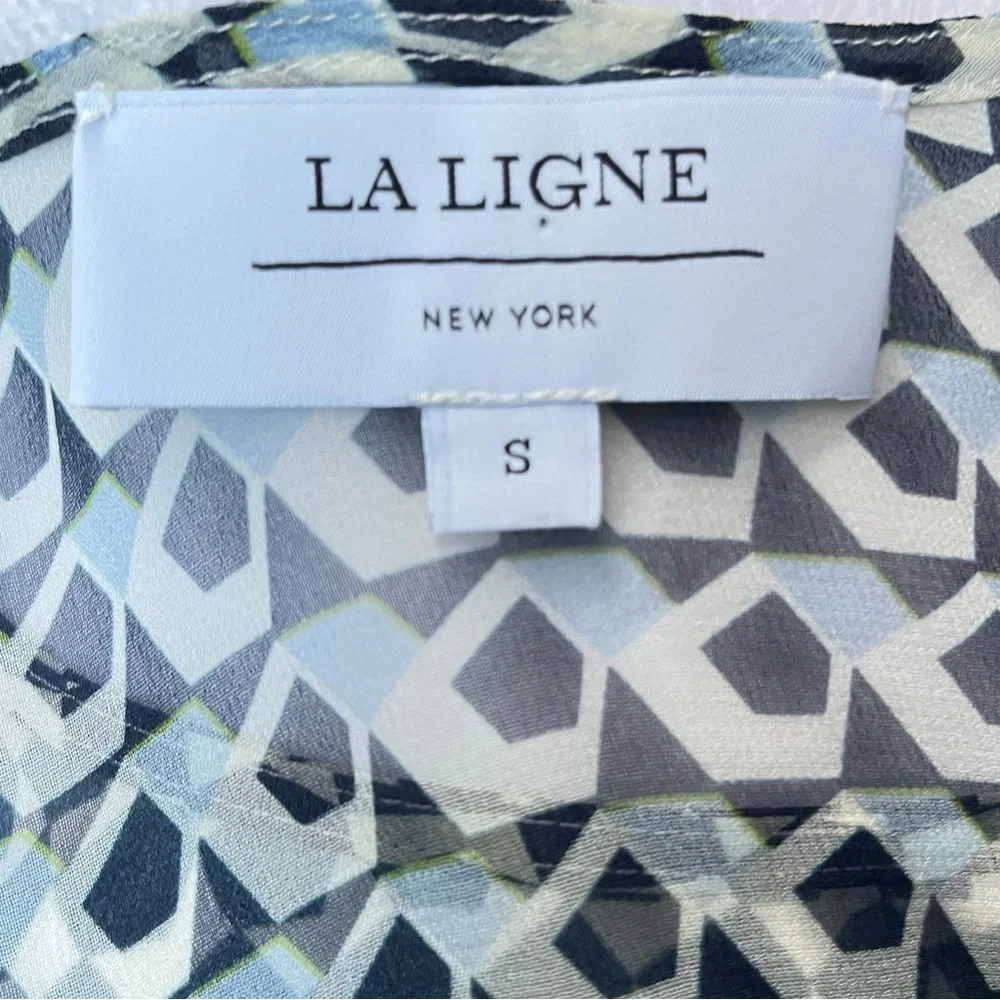 La Ligne Silk Claudette Midi Dress Small Chiffon Layer Geometric Side Slit Flowy - Picture 4 of 14